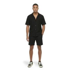 Malelions - Men Ribbed Camp Collar Shirt - Zwart
