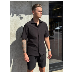 Malelions - Men Ribbed Camp Collar Shirt - Zwart