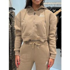 Malelions - Women Cropped Zip Hoodie - Beige
