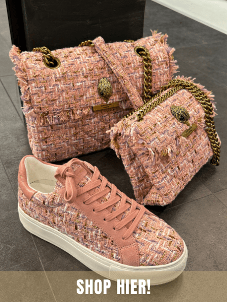 Roze Kurt Geiger Tweed sneakers met bijpassende tassen.