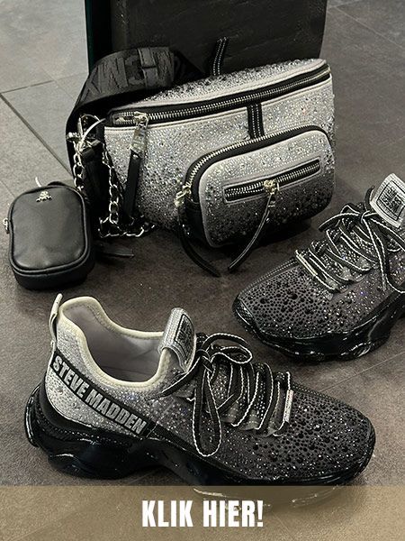 Zwarte Steve Madden sneakers met diamantjes en de bijpassende tas.