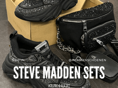 Steve Madden zwarte glitter sneaker met bijpassende tas met diamantjes.